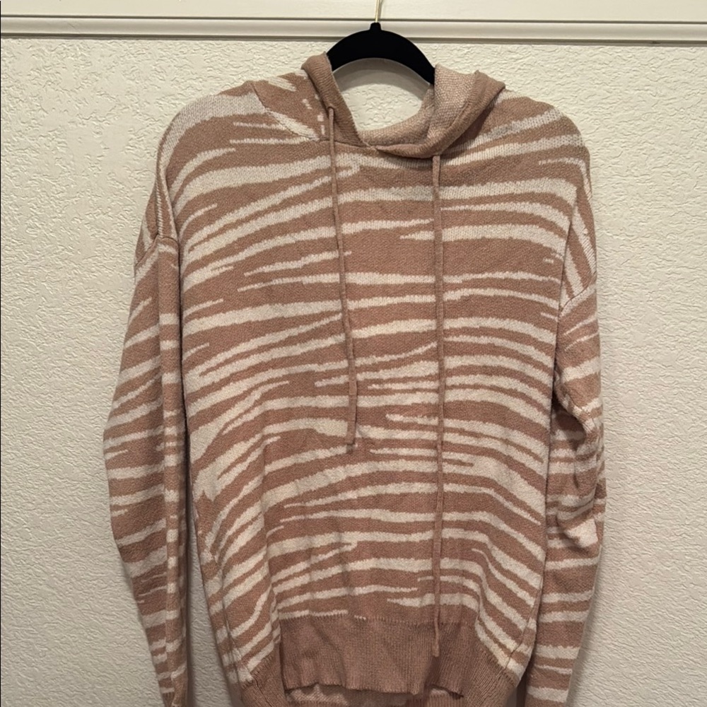 Wishlist Tan and White Turtleneck Sweater with Stripes